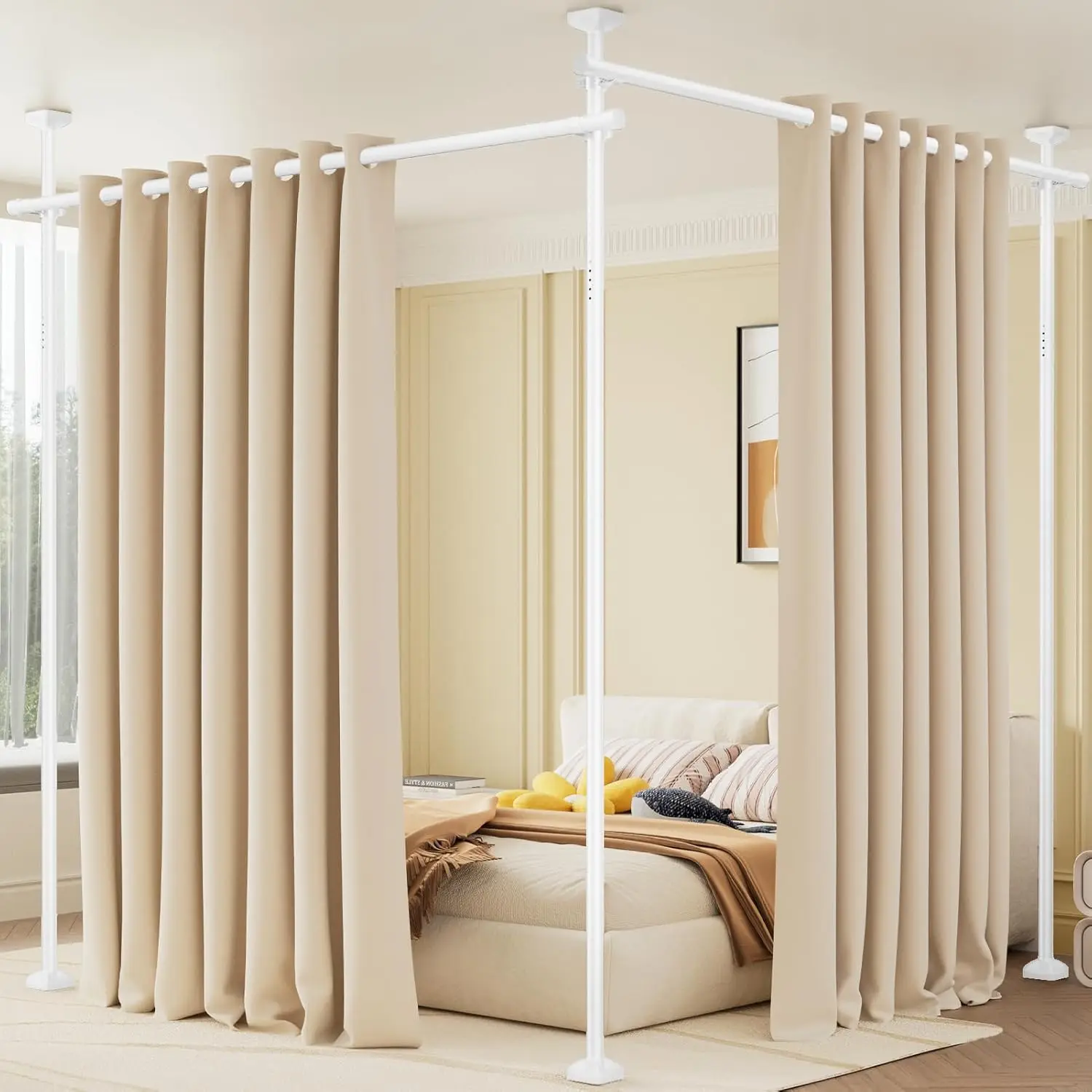 

Регулируемый разделитель натяжной комнаты, без сверления потолка к напольной перегородке для отделения конфиденциальности и пространства, белый