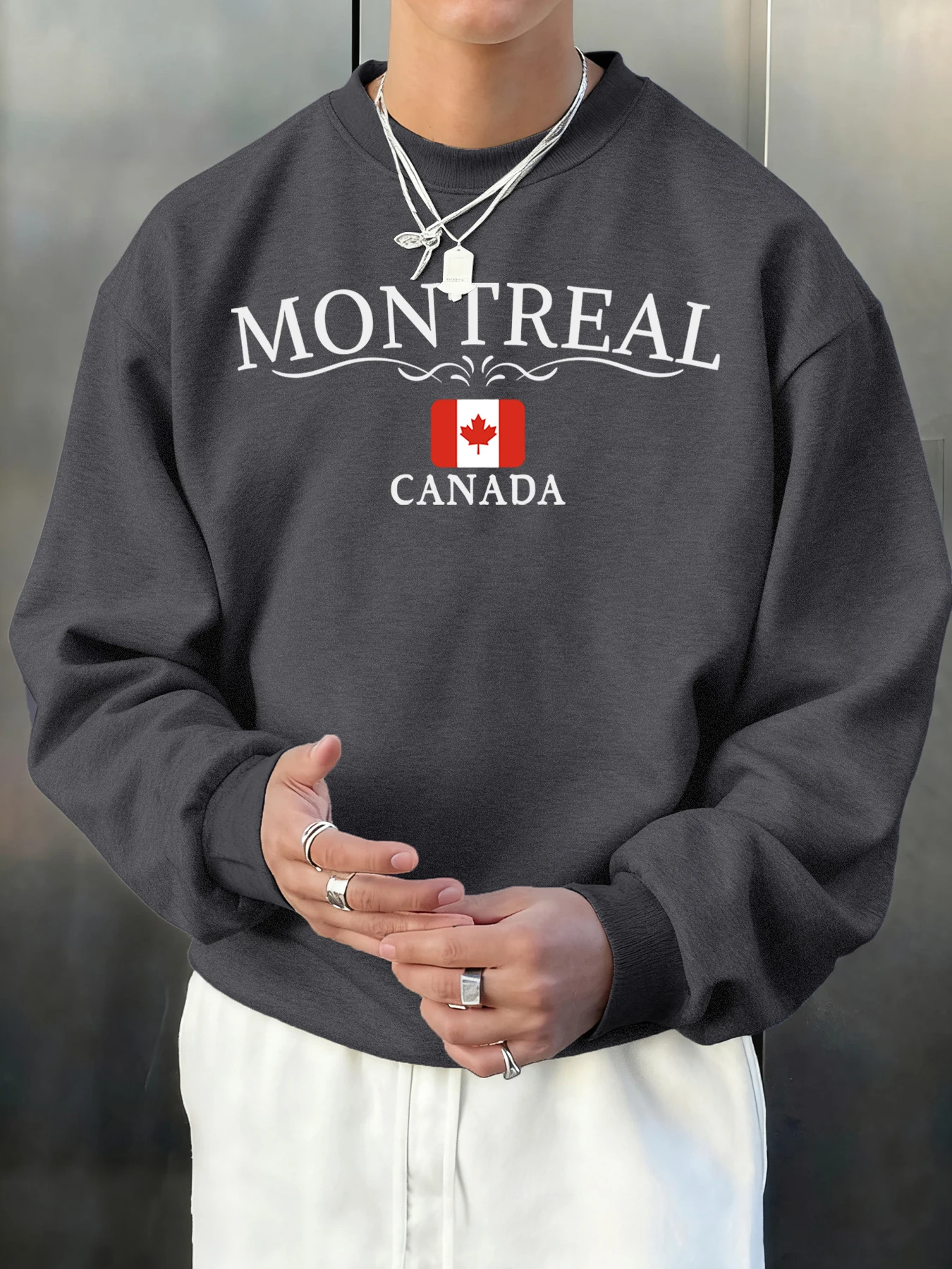 مونتريال كندا أقوال الرسالة الخريف الرجال البلوز في الهواء الطلق بلوزة كاجوال فضفاضة لينة القمم موضة الصوف للجنسين الشارع الشهير #2