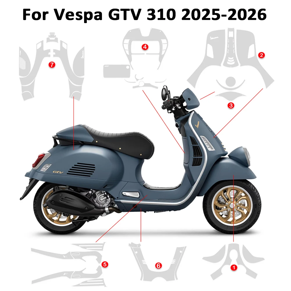For Vespa GTV 310 GTV310  2025-2026 Motorcycle PPF TPU Paint Protection Film Self-Healing Scratch Resistant Anti-Yellowing