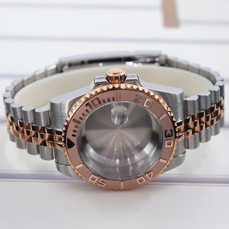 40mm Uhrengehäuse Roségold Fünf-Perlen-Armband Saphirglas für Seiko NH35 NH36 ETA2824 8215 28, 5mm Zifferblatt, 120-Klick-Lünette YACHT MASTER – Detail 5