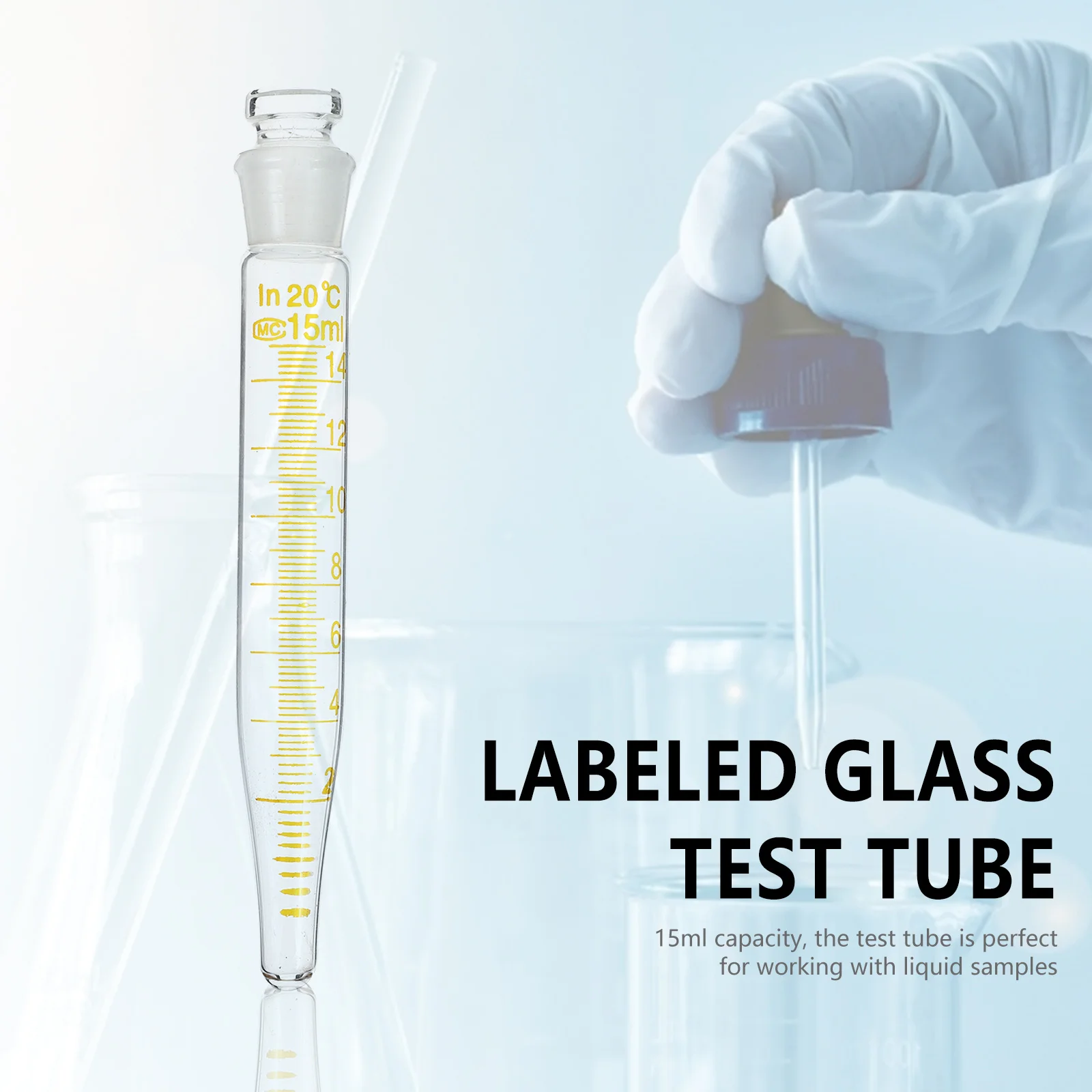 

2Pcs Tubes 15ml Glass Test Tubes Caps Measurement Scale Scientific Experiment Laboratory Liquid Sample