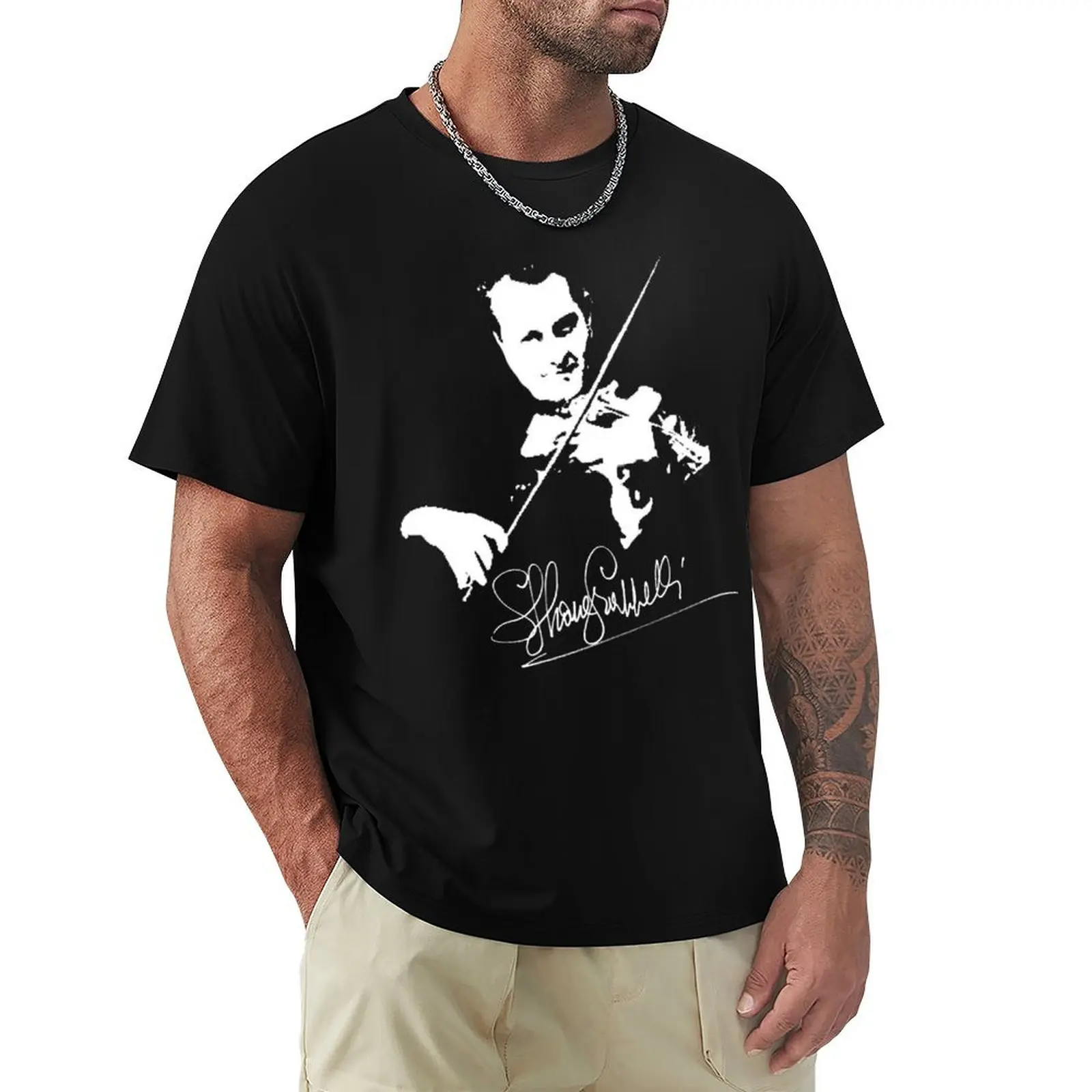 Stephane Grapelli Signature Art Essential T-Shirt Retro Style Print Casual Top