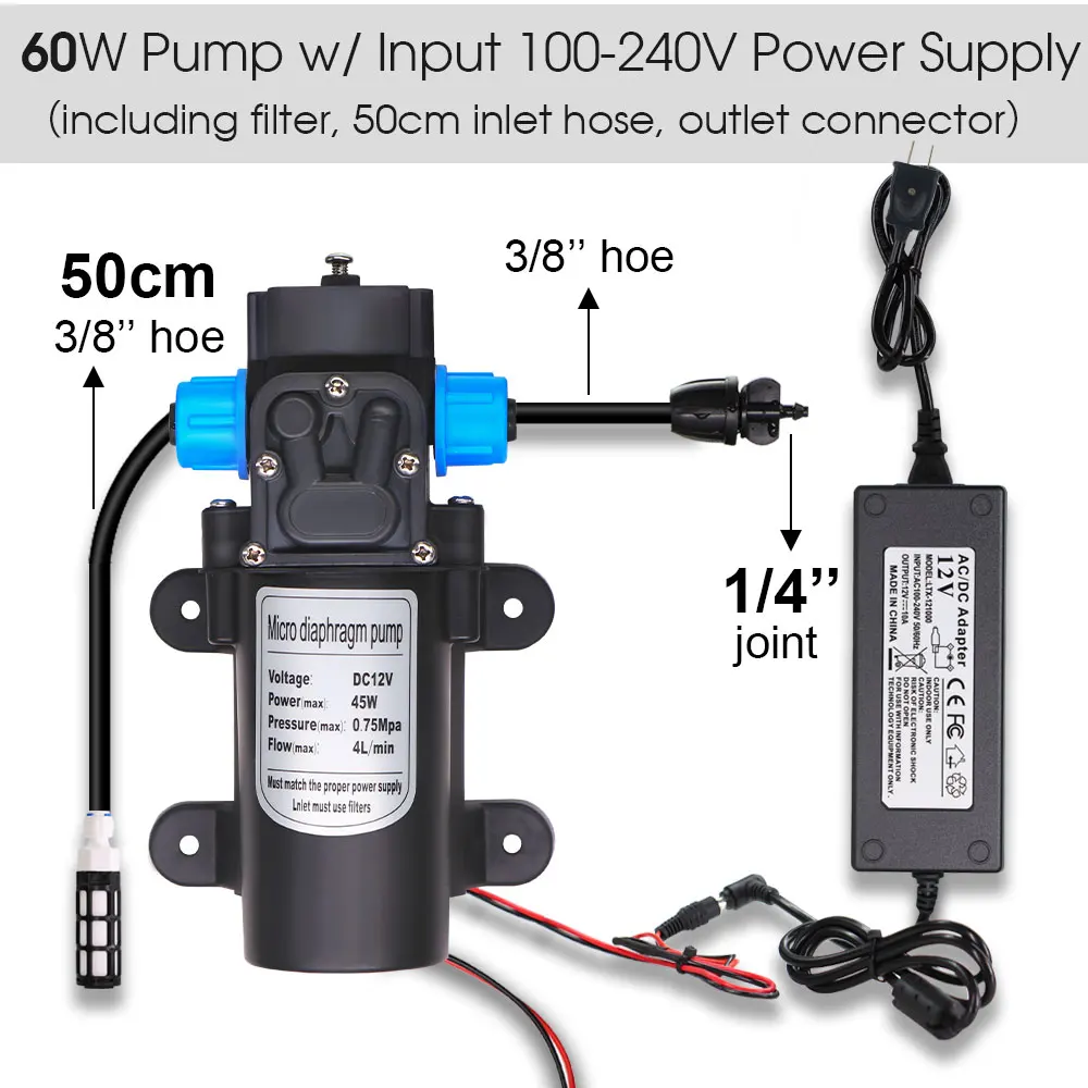 45/60/80/100W samozasysająca pompa wodna System podlewanie ogrodu kropelkowego do nawadniania mgiełka do twarzy szklarni