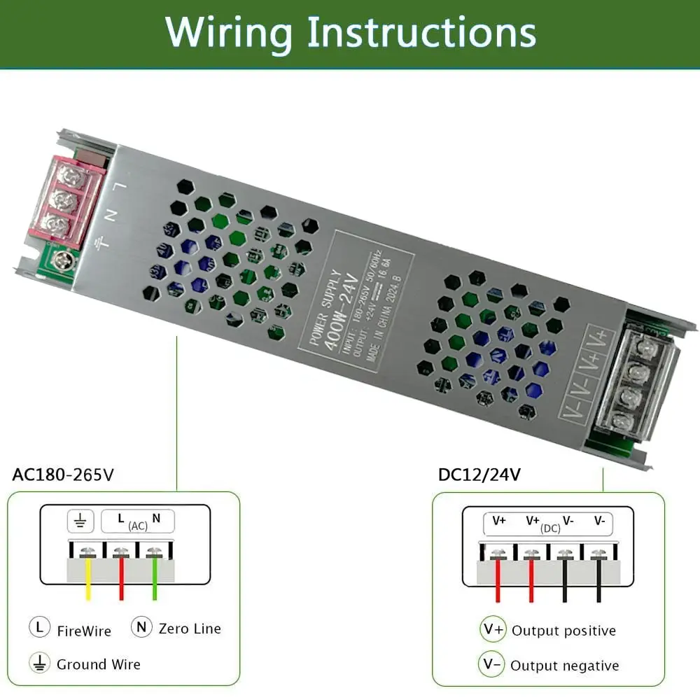 DC 12V 24V Ultra cienki zasilacz LED AC180-265V Wyciszone transformatory oświetleniowe 60W 100W 150W 200W 300W 400W Sterownik światła LED