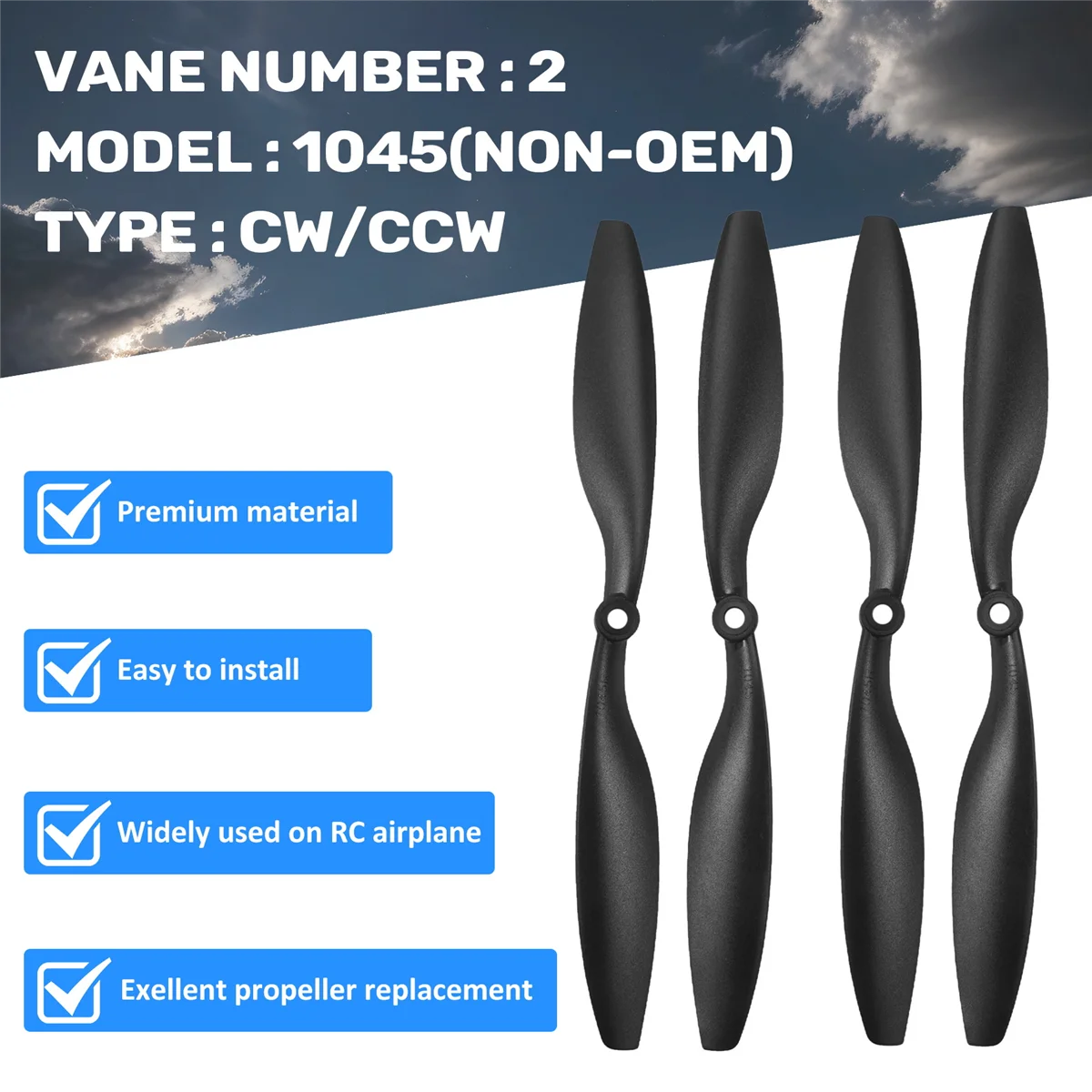 4x 1045 10 inch Dia 4.5 inch Pitch CW/CCW Rotating Propeller blades RC Quadcopter Prop