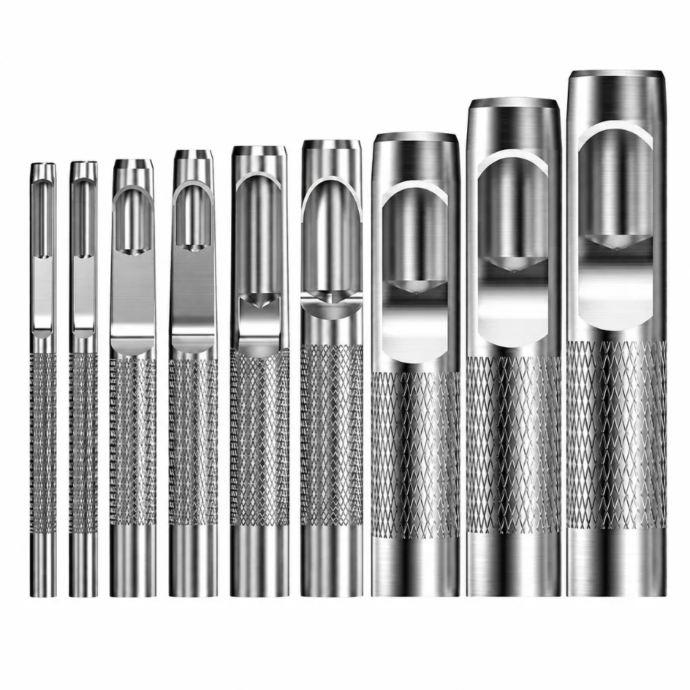 9pcs Portable Durable Leather Hole Puncher Sharp Portable Belts Hole Punch Tool Manual Chisel Punch For Home Workshop