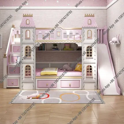 X5 SM Princess Dream Castle Slide Villa Customizable Full Solid Wood Upper And Lower Bed Bunk Bed High And Low Bed Two-story