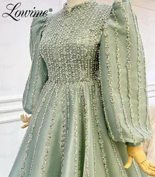 Mint Green Beaded Long Sleeves Evening Dresses Middle East Dubai Formal A Line Plus Size Women Customized Party Prom Dress Gowns