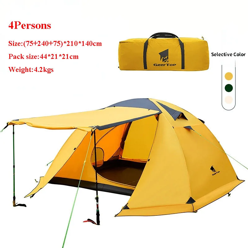 

4Persons Double Layers Aluminum Pole Tent with Snow Skirt Outdoor Camping 4Seasons Family BBQ Picnic UPF50+ Tourist Self-driving