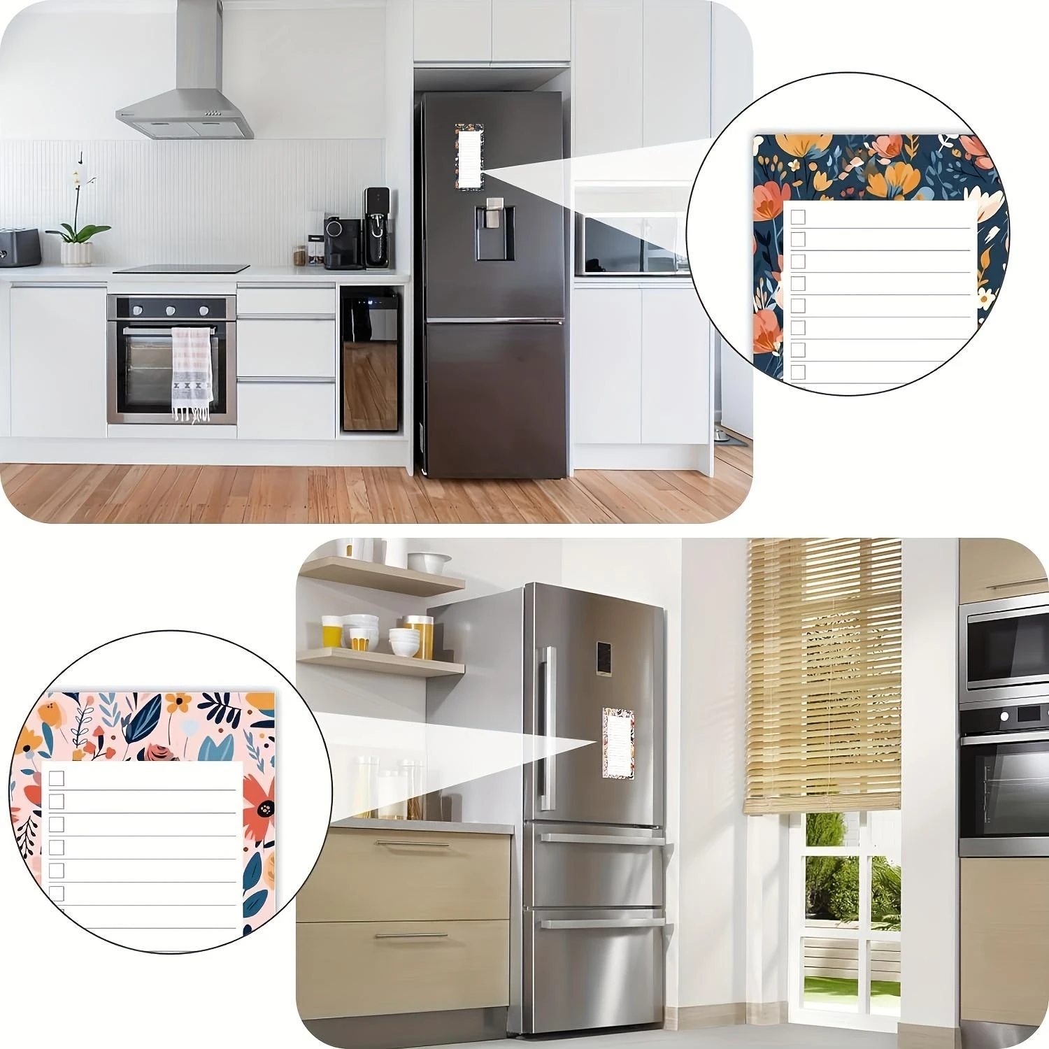 4 Stück magnetische, selbstklebende Notizbücher mit Blumenmuster, 1 Notizbuch/50 Blatt, Einkaufsliste, Aufgabenlisten, Memoboard für den Kühlschrank – Detail 8