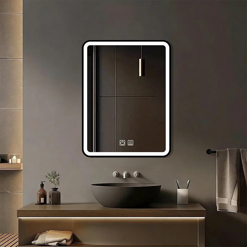 Bathroom Mirror Square Smart LED Bathroom with Light Defogging Makeup Luminous Touch Screen Wall Hanging Vanity Mirror