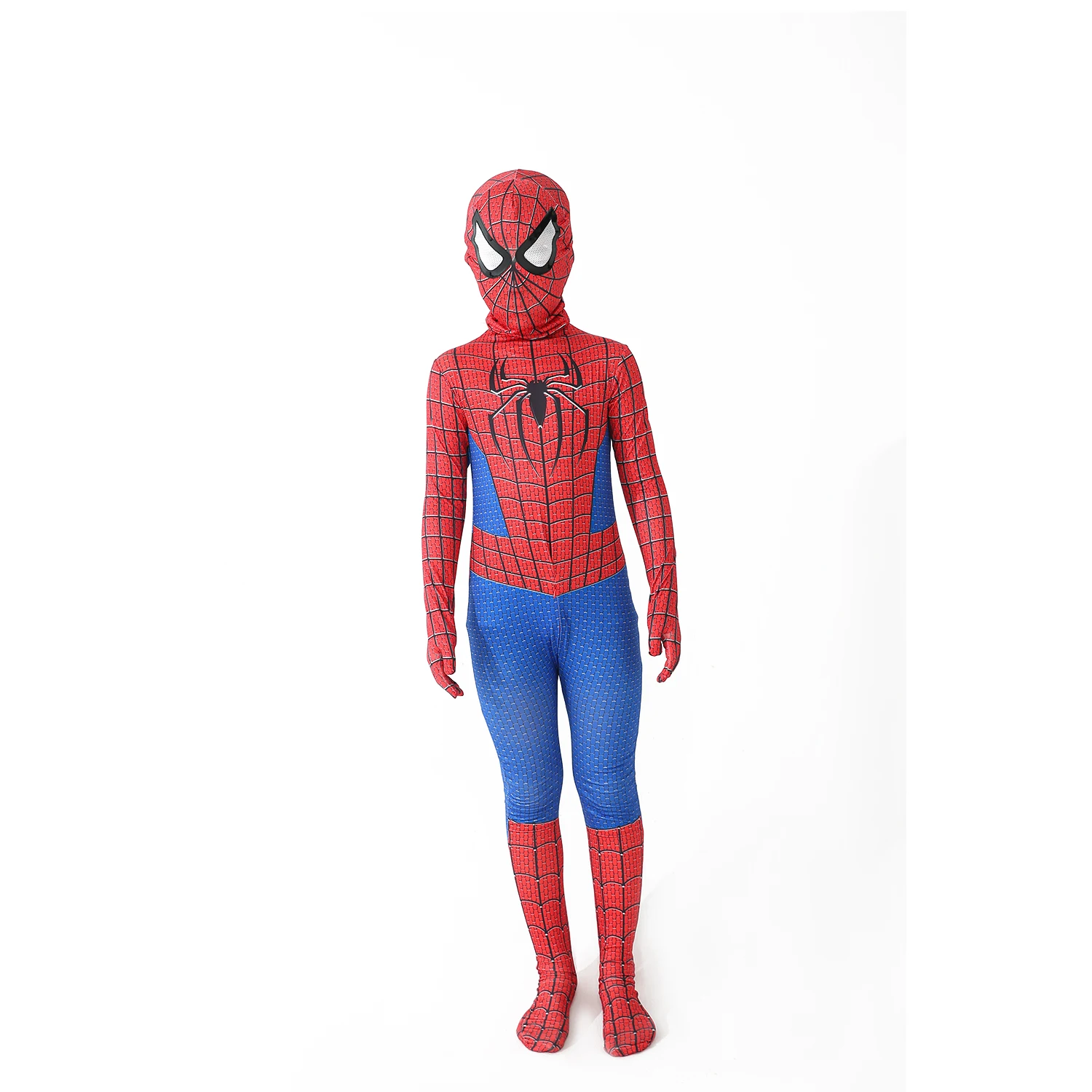 12เด็ก Spiderman ซูเปอร์ฮีโร่ชุดบอดี้สูทเด็ก Spandex Zentai คอสเพลย์ฮาโลวีน Jumpsuit 3D สไตล์