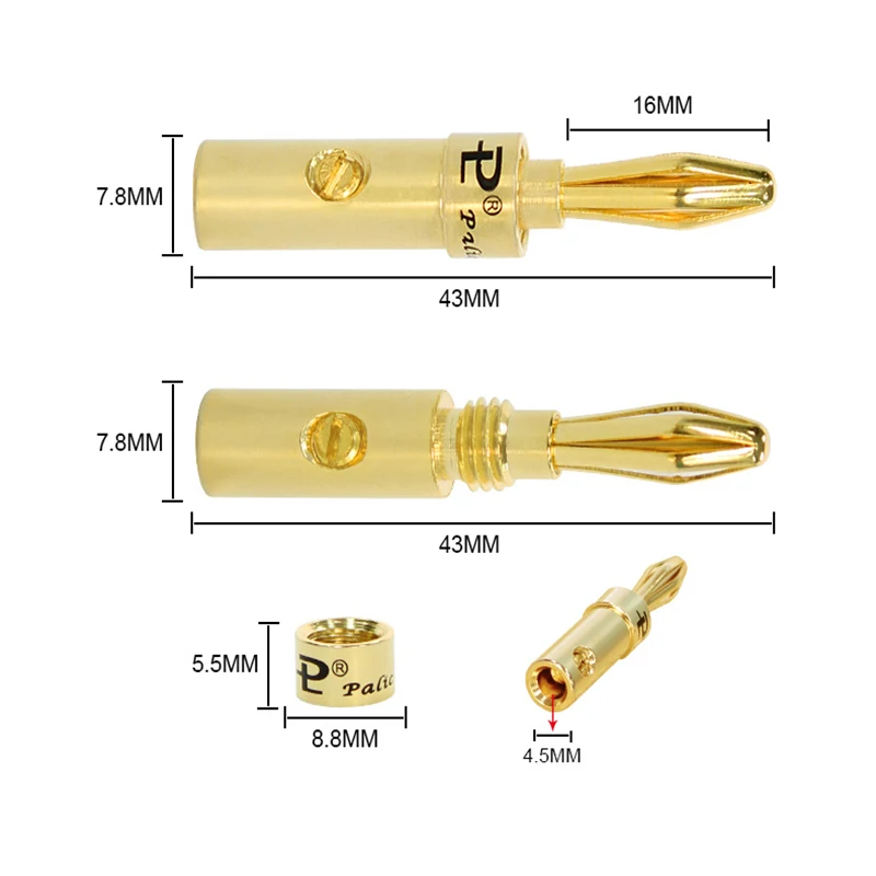 Plugue banana 4mm cobre 4k conector banhado a ouro para alto-falante adaptador de entrada de áudio estéreo sem solda conector banana poste de ligação