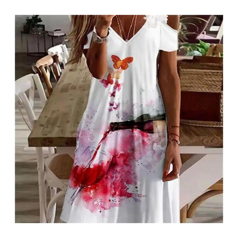 봄 여름 크로스보더 여성용 플로럴 프린트 오프숄더 레이스 트림 스윗 스타일 기타 의류...