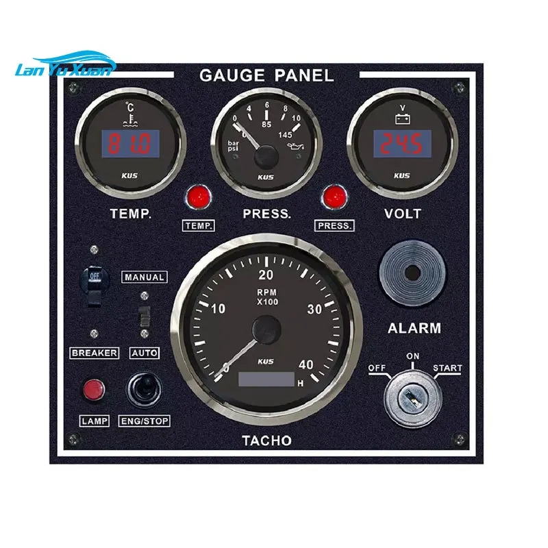 KUS Marine Engine Instrument Gauges panel, Compatible All Vessels Dashboard 12V 24V 243*196MM