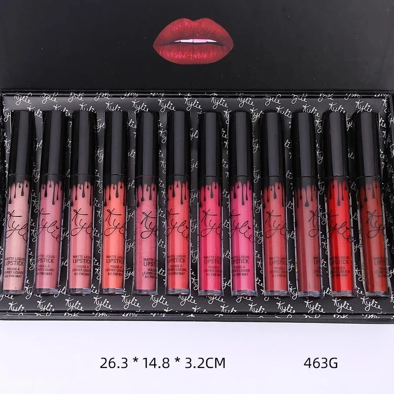 Makeup 12pcs Kylie matowe zestaw błyszczyków wodoodporny, długi trwała szminka nawilżająca tubki damskie odcień ust koametyczne