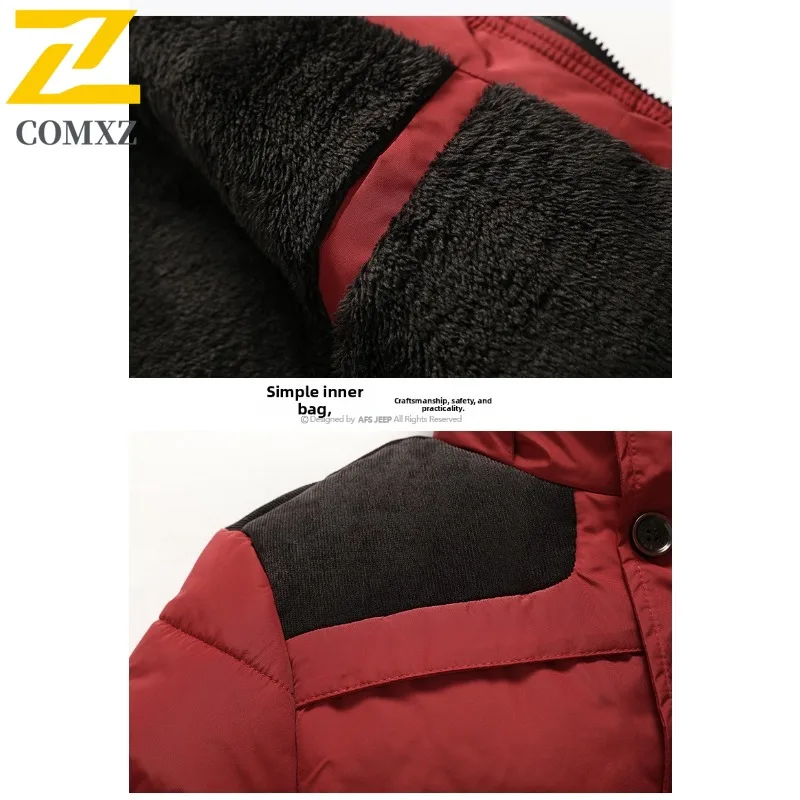 COMXZ Middle Aged Dad Cotton Coat Fleece Lined Thickened Mid Long Thermal Outerwear Senior Casual Daily Wear Cold Winter Weather