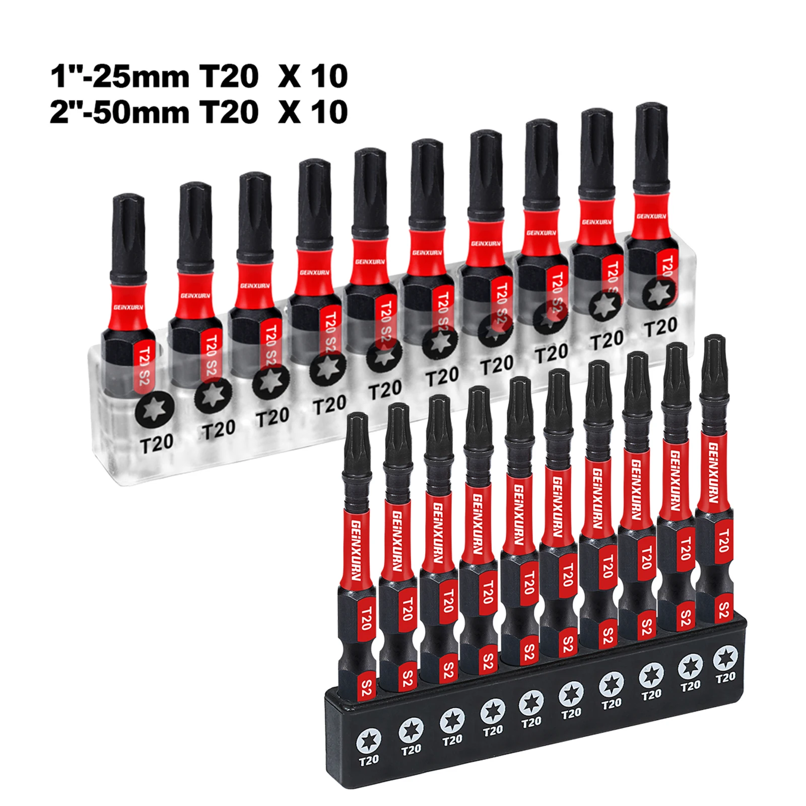 GEINXURN  Impact Magnetic #20 Torx Screwdriver Bit Set, S2 Alloy Steel T20 Power Bits Set witn Base