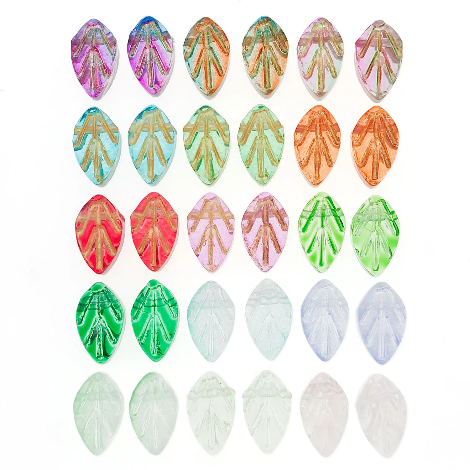 30/50pcs Glass Leaf Pendant Transparent Charms Gold Plated Edge Craft Beads For Jewelry Making Keychain Earrings DIY Accessories