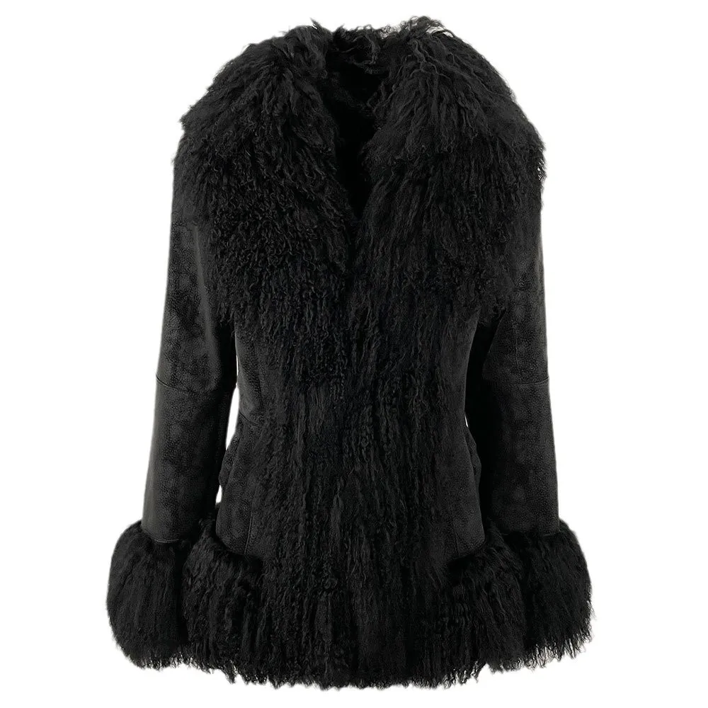 

Новая осенне-зимняя женская куртка из замши с интегрированным мехом кролика и воротником из натуральной овечьей шерсти для пляжа