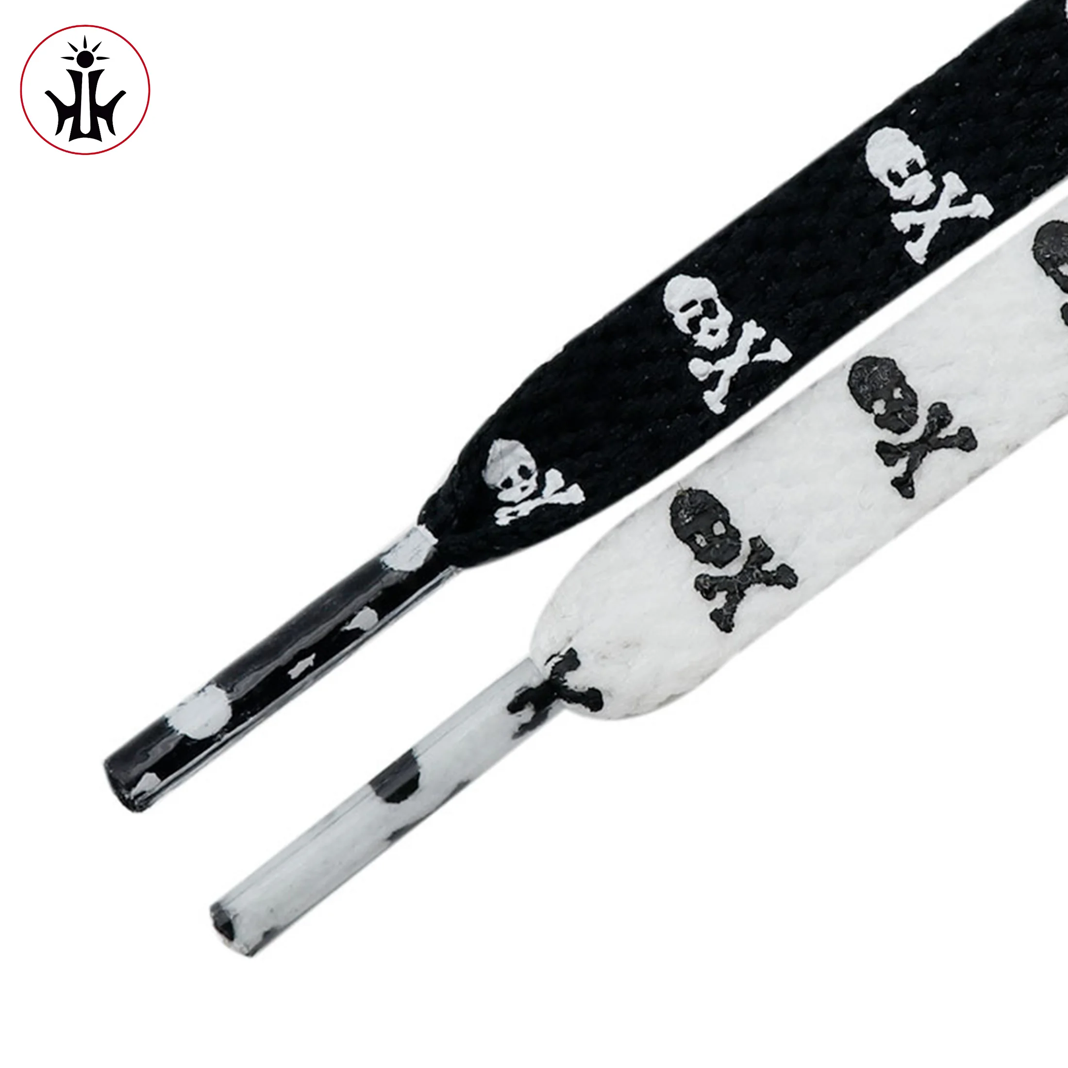 A pair of double-sided printed skull flat lace rope versatile canvas shoes casual shoes accessory rope image 5