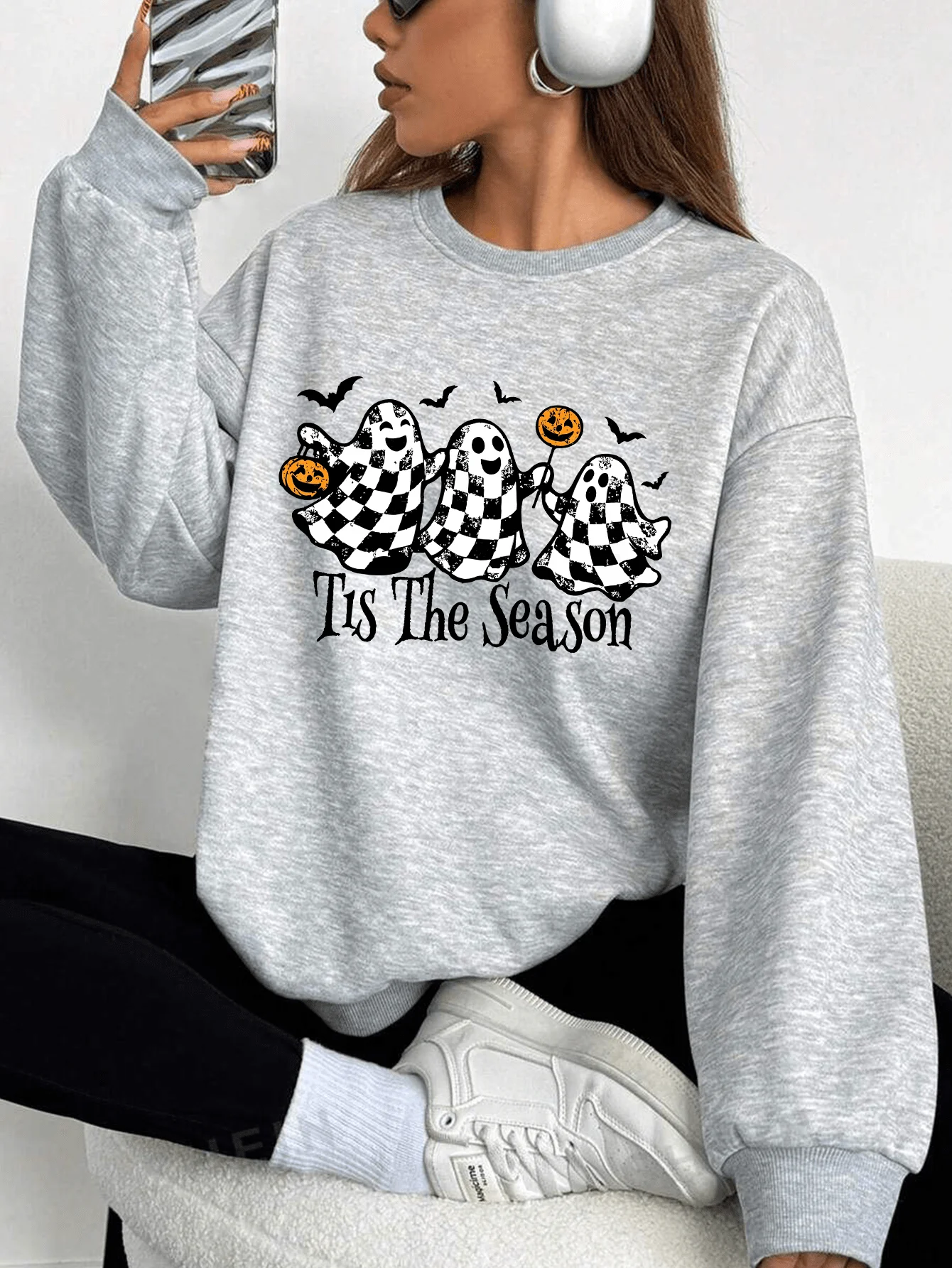 Winter Clothing Gift Ideas - Women's Halloween Ghost Graphic Sweatshirt Crewneck