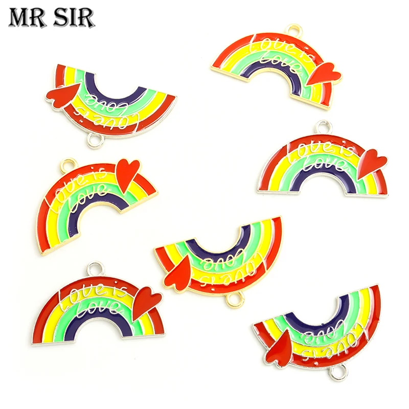 10pcs Enamel Rainbow LGBT Flag Love is Love Charms Metal Gay Lesbian Bisexuals Pride Drip Oil Pendant Jewelry Making Accessories