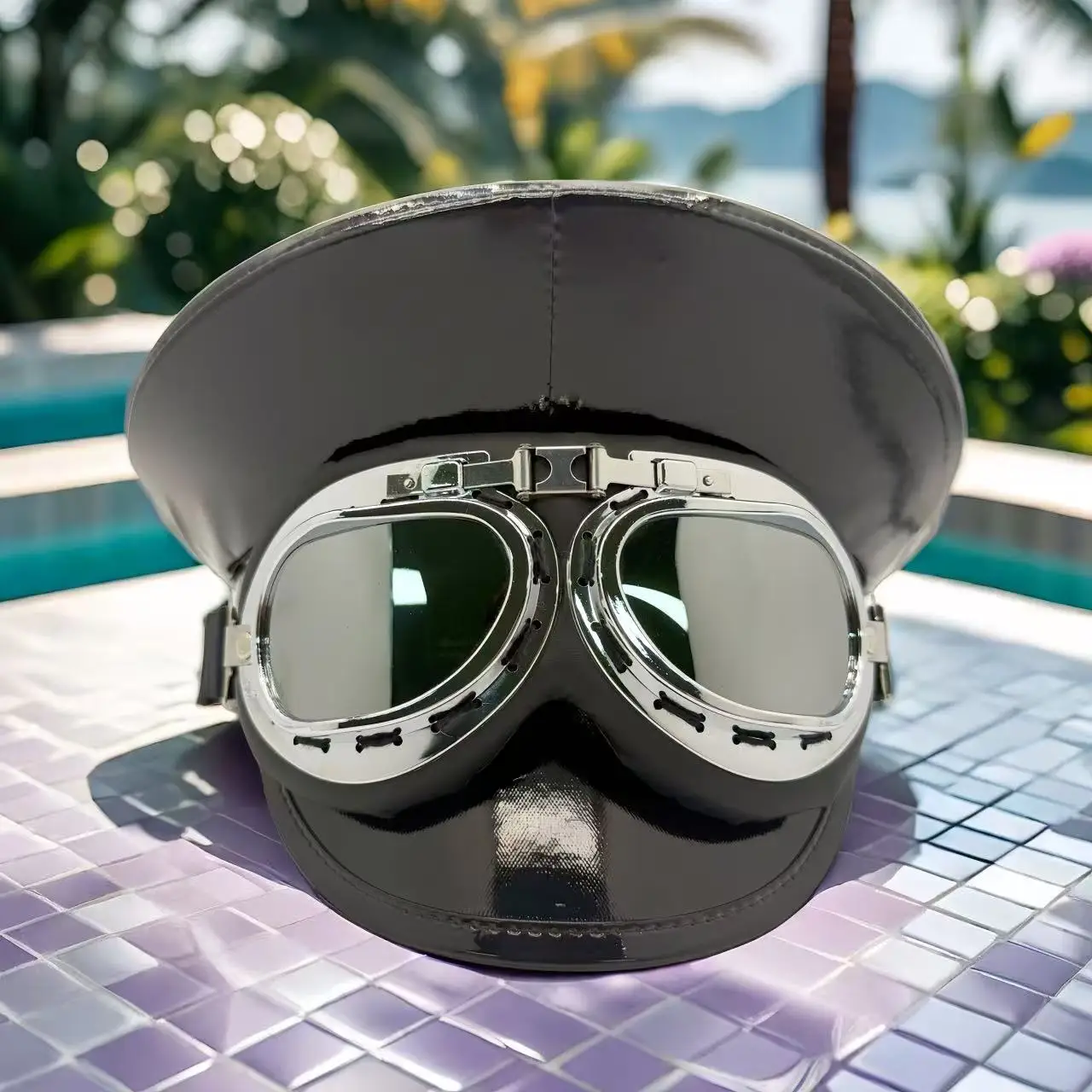 HongLuan Laser lederen kapiteinshoed Strass en militaire petten voor dames, Rave Festivals Accessoires & Feestpet Man Cosplay Fem