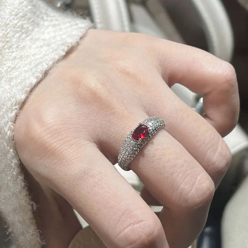 New Fashion Women's Pave CZ Lab Ruby Wedding Ring Engagement 925 Silver Band Open Rings Female Banquet Bridal Jewelry