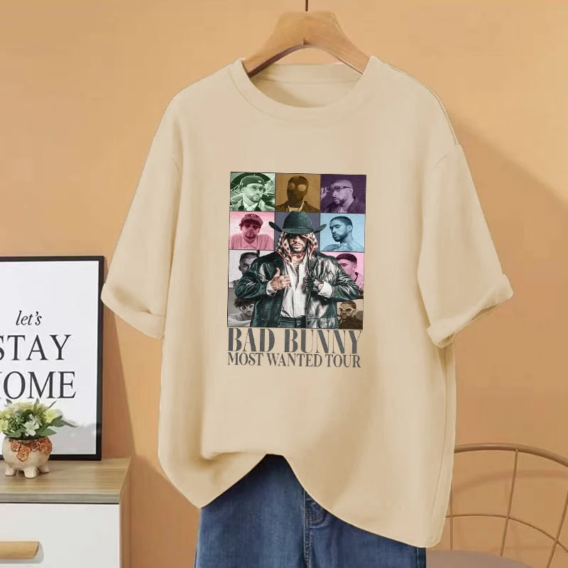 Rapper Bad Bunny Most Wanted Tour vintage T shirt Men Women Hip Hop streetwear Oversized Pure Cotton short sleeve Unisex Tee