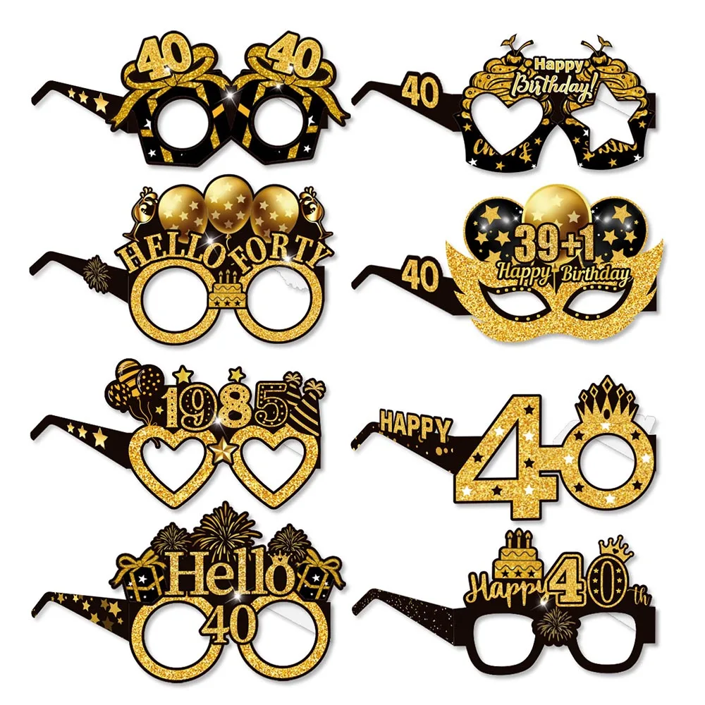 Glitzerndes Schwarzgold, 40. Geburtstag, Party, Fotokabinen-Requisiten, Fotorahmen, Männer und Frauen, 40. Geburtstag, Party, Foto-Requisiten, Dekorationszubehör – Detail 2