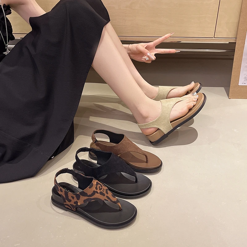 Women's Suede Thong Sandals Summer Back Strap Chunky Heel Flip Flops Casual Outdoor Beach Shoes for Women Daily Wear Vacation
