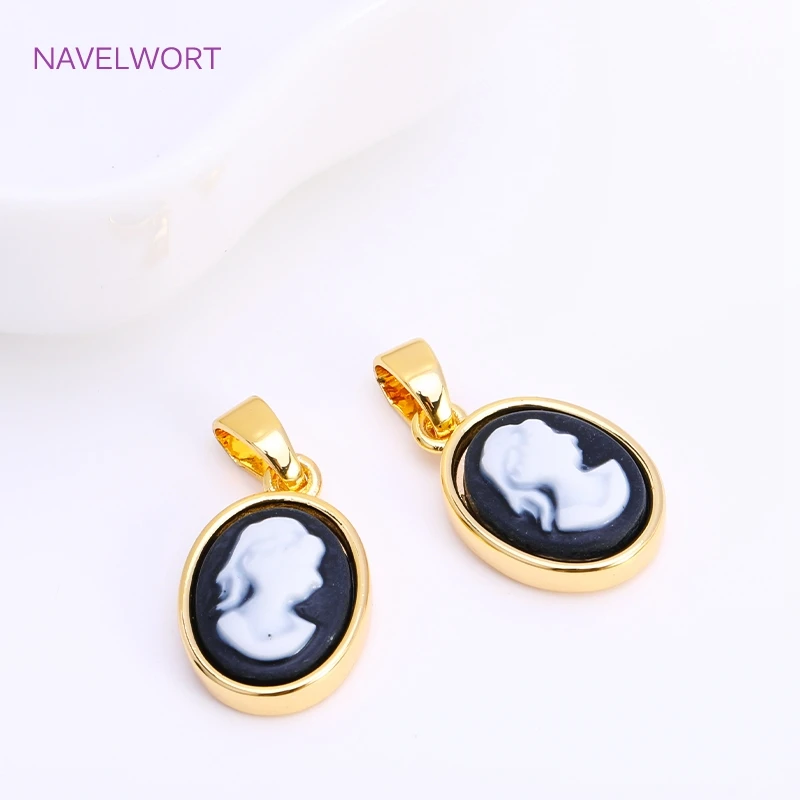 Trendy Brass Cameo Charms For Necklace Making Findings,18K Gold Plated Oval Girl Avatar Pendant,Fashion Jewelry For Women