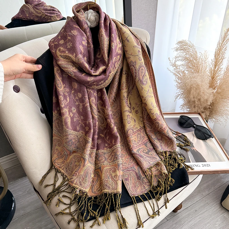 Quaste Decke Design Dicke Pashmina Neue Winter Warme Schal Wrap Paisley Muster Schal Frauen Halstuch Poncho Stolen 2023 – Detail 20