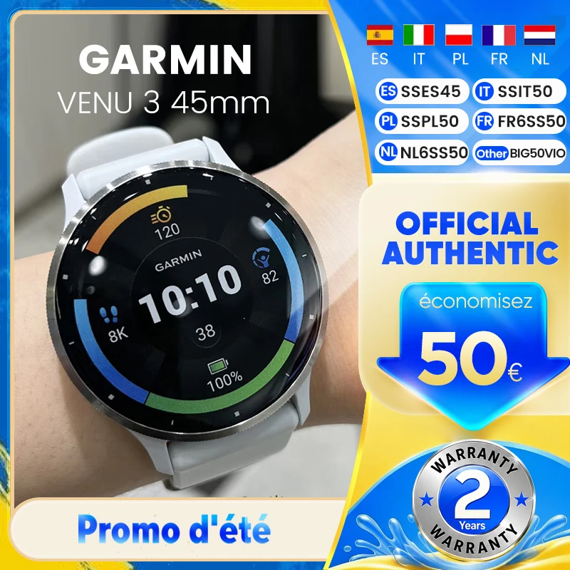 Smartwatch Garmin Venu 3 45mm con display AMOLED touch da 1,4 pollici, fitness, oltre 30 sport, GPS e musica