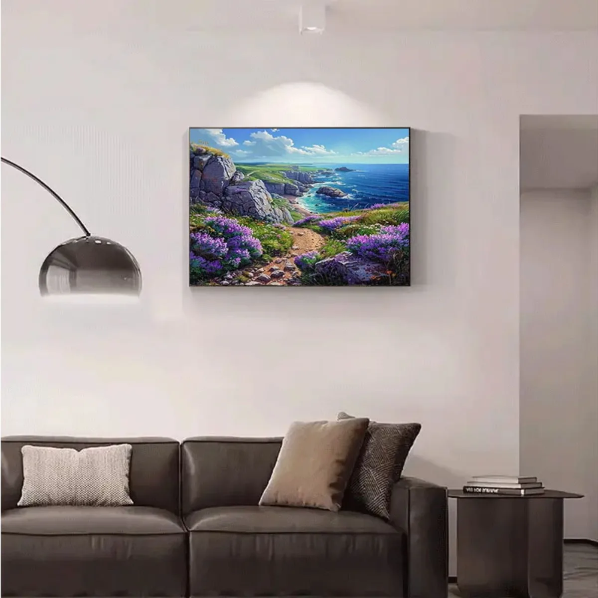 จิ๊กซอว์ภาพศิลปะแนวธรรมชาติสำหรับผู้ใหญ่ ลายหน้าผาชายทะเลพร้อมดอกไม้สีม่วง เกมเสริมสร้างสติปัญญา ของเล่นตกแต่งบ้านเพื่อการพักผ่อน