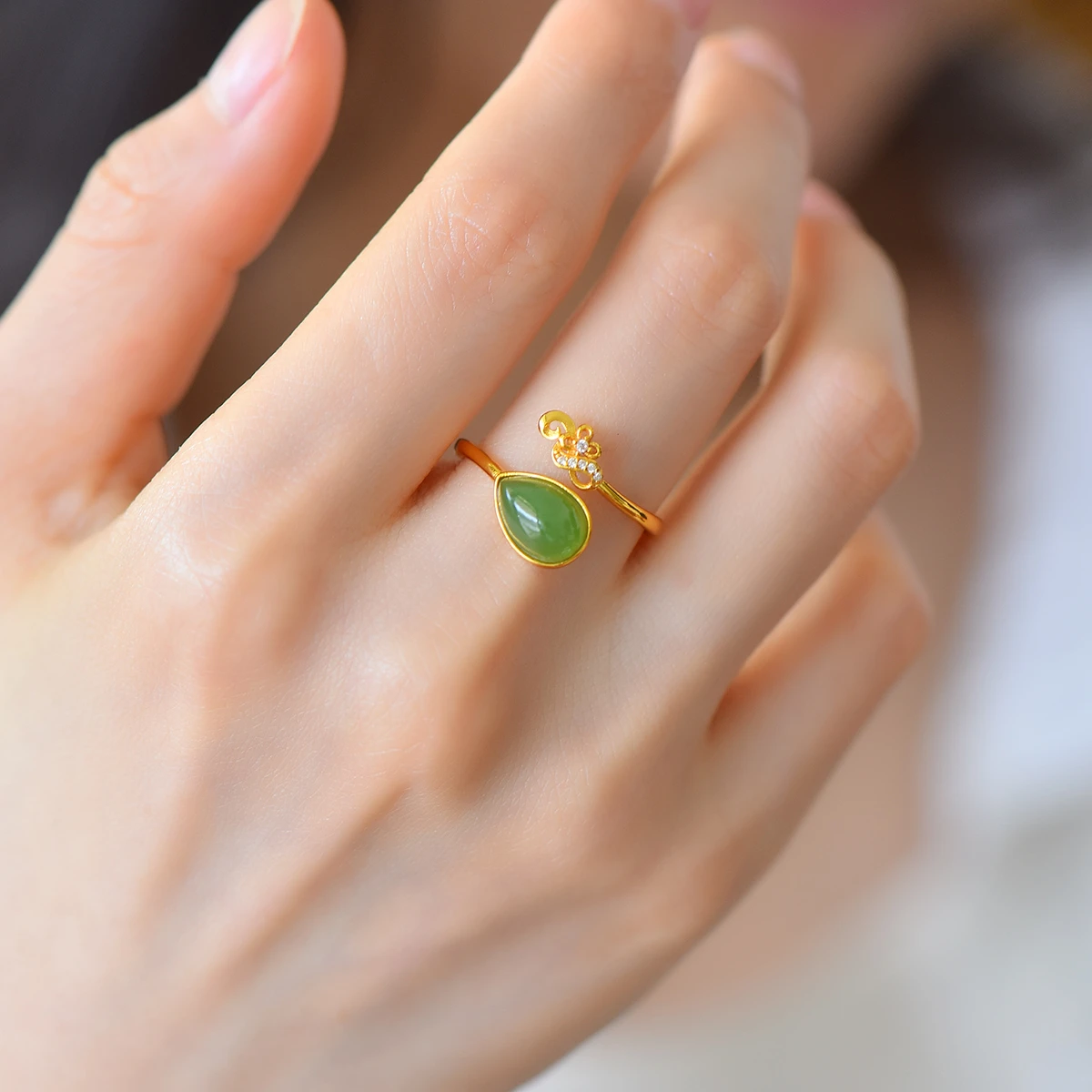 Genuine China Nephrite Stone Green Hetian Jade 925 Silver Zircon Waterdrop Ring Women Certified Jewelry For Girlfriend Mom Gifts