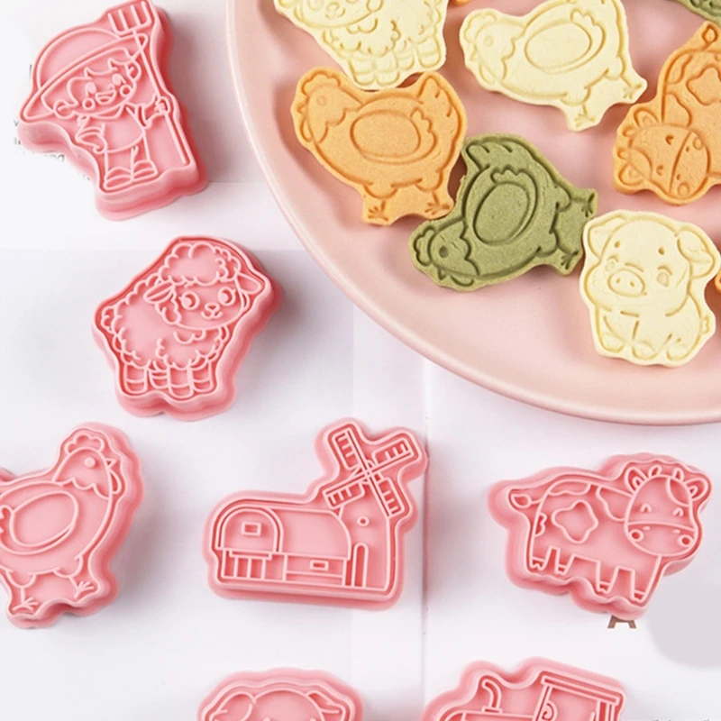 8Pieces Cookie Molds Biscuit Cutter Farm Animal Cookie Molds Baking Tool PP Texture for Familys Gatherings Dropsale