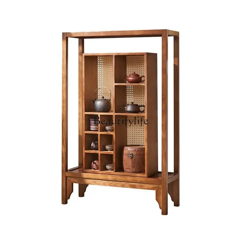 

Tea room rattan furniture display cabinet against the wall tea set teacup rack