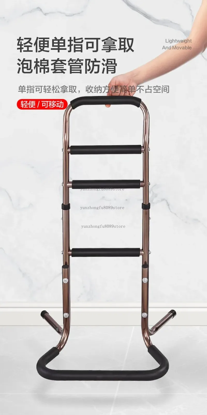 Adjustable Aluminum Bed Rail - Anti-Slip Elderly Assist Bar for Sitting Up Standing Support, Height Adjustable Mobility Aid