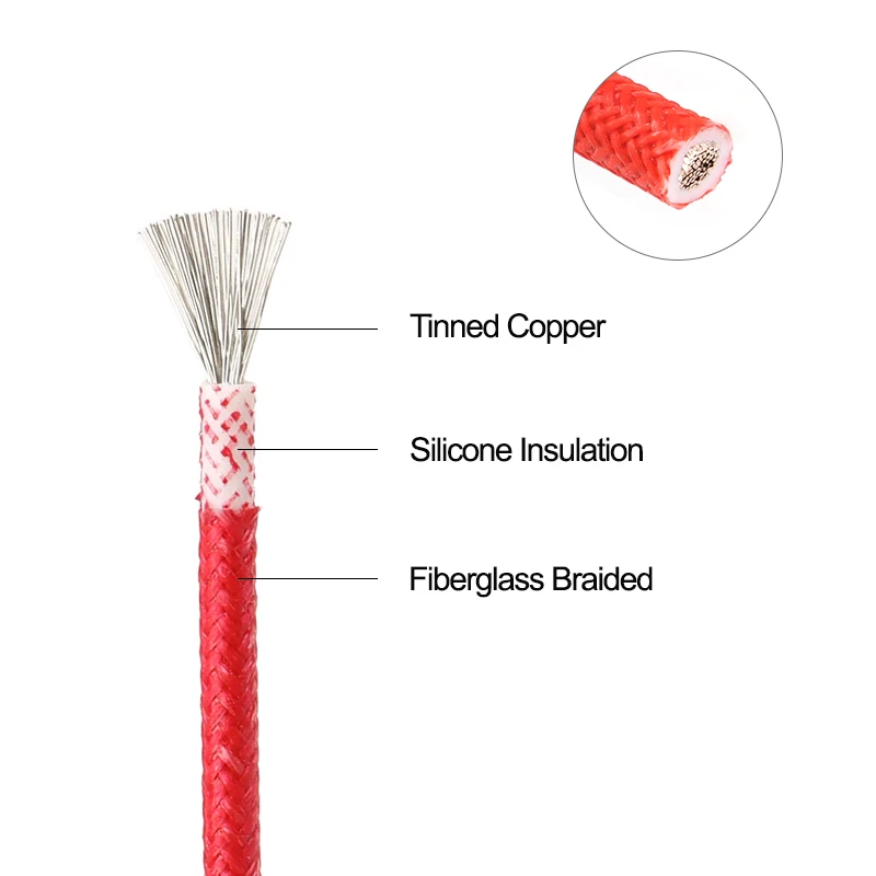1/5/10m Fiberglass Braided Silicone Wire 200°C High Temperature Resistant Copper Cable Insulated Warm Floor Heat Element Line