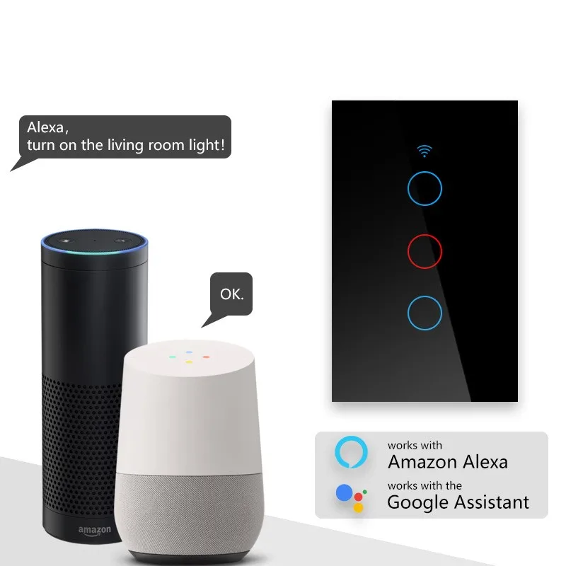 Sakelar pintar Tuya WIFI 110-240V 10A Alexa suara rumah Google 1/2/3/4 Gang nol kawat api Sensor sentuh US/EU sakelar pengendali jarak jauh