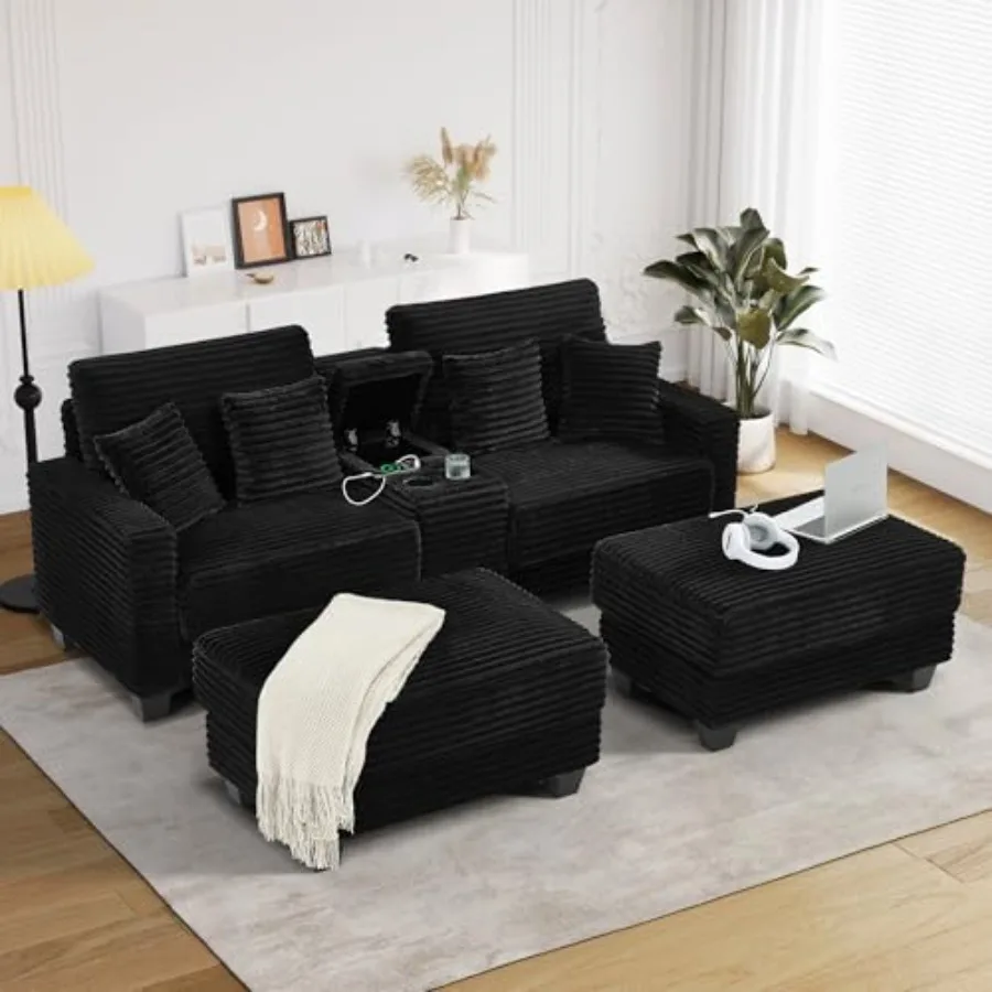 

Oversized Chaise Lounge Chair Indoor with Storage and USB, Cup Holder and Ottoman, Firm Solid Wood Frame Long Service Life Cord