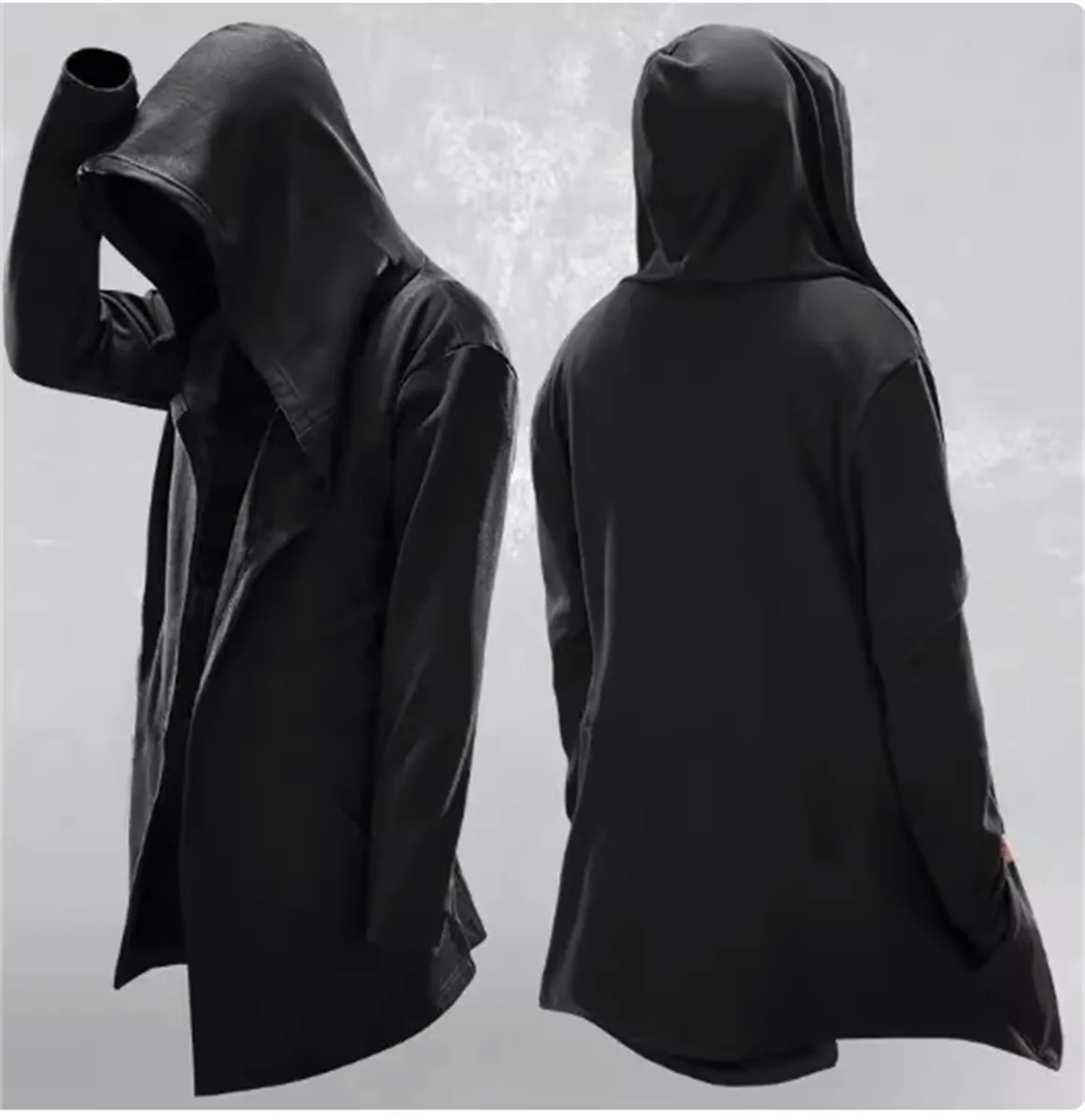 Casaco de trincheira Assassin's Creed masculino, capa de bruxo escuro, comprimento médio, capuz grosso grosso, inverno