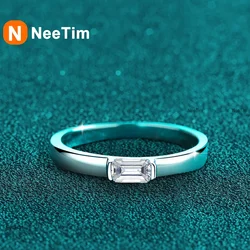 NeeTim 0.5ct 4x6mm Emerald Cut Moissanite Engagement Ring Women Bridal Proposal Rings S925 Sterling Silver Bands Wedding Band