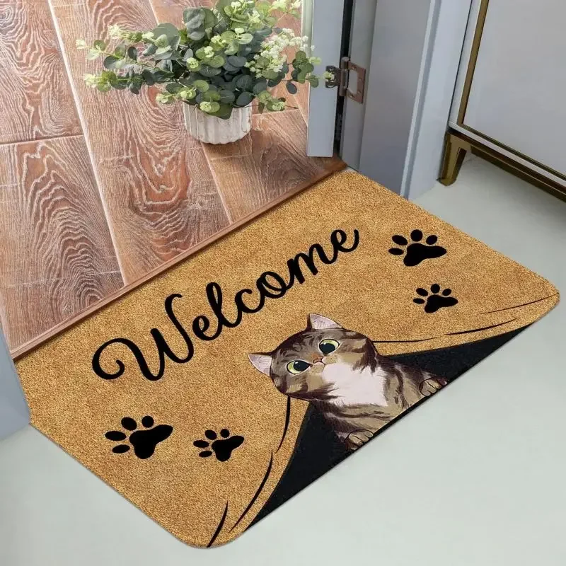 Diatom Mud Door MatLovely Cat Patterned Mat Cartoon Living Room Floor Decoration Carpet Non-slip Easy Clean Area Rug Home Office