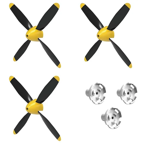 3Pcs 4-Blade Propeller  for Volantex 4-CH 400mm P-51Mustang（Blue) RC Plane,with Saver and Adapter,Spare Replacement Accessories
