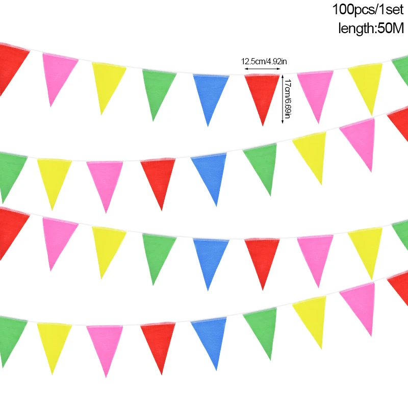 50M 100Flag Colorful Triangle Bunting Garland Kids Happy Birthday Party Decoration Wedding Baby Shower Outdoor Hanging Banner