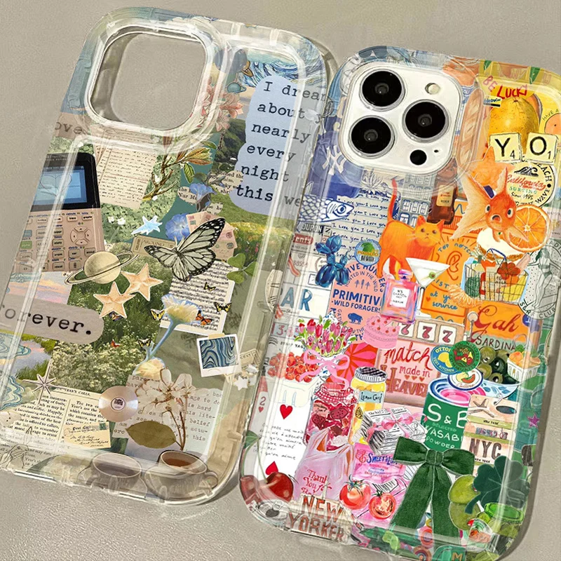 Colorful Art Collage Label Case for Xiaomi Redmi Note 13 12 Pro Plus 5G 4G 12S 11 11S 10 10S 9 9S 8 Pro 12C 10C Shockproof Cover