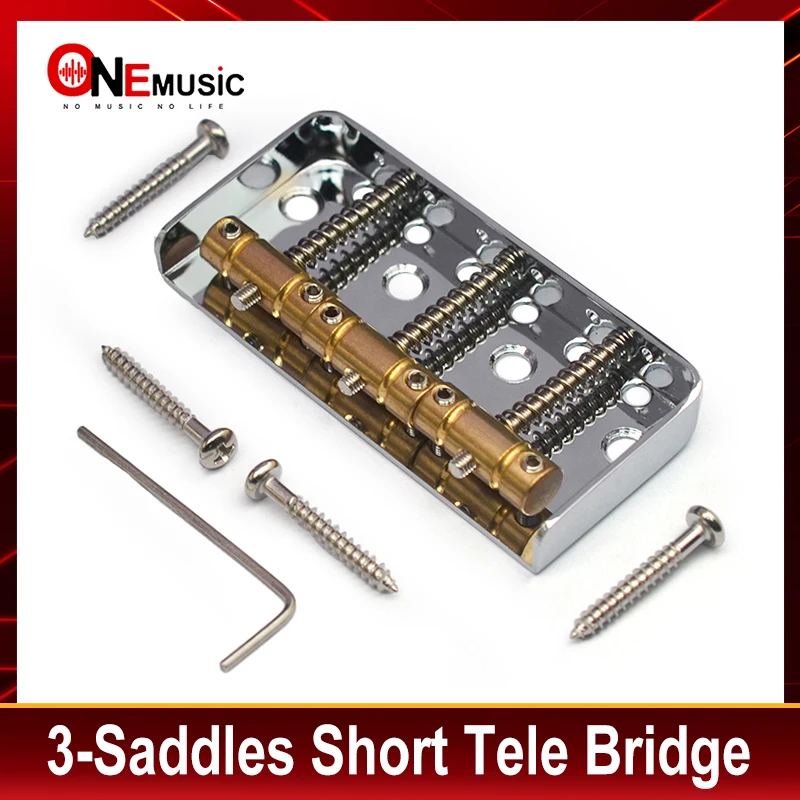 Short Tele Bridge Brass 3-Saddles for TL Style 76.5x35.5mm Chrome Electric Guitar Bridge